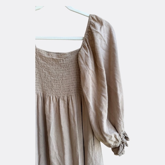 O.P.T Athena Puff Sleeve Smocked Bodice Midi Dress – Size S – Clay Brown - Picture 4 of 9